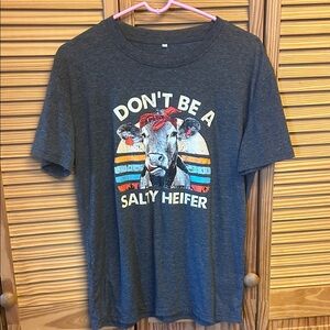 Gray Graphic Tee with Cow Print